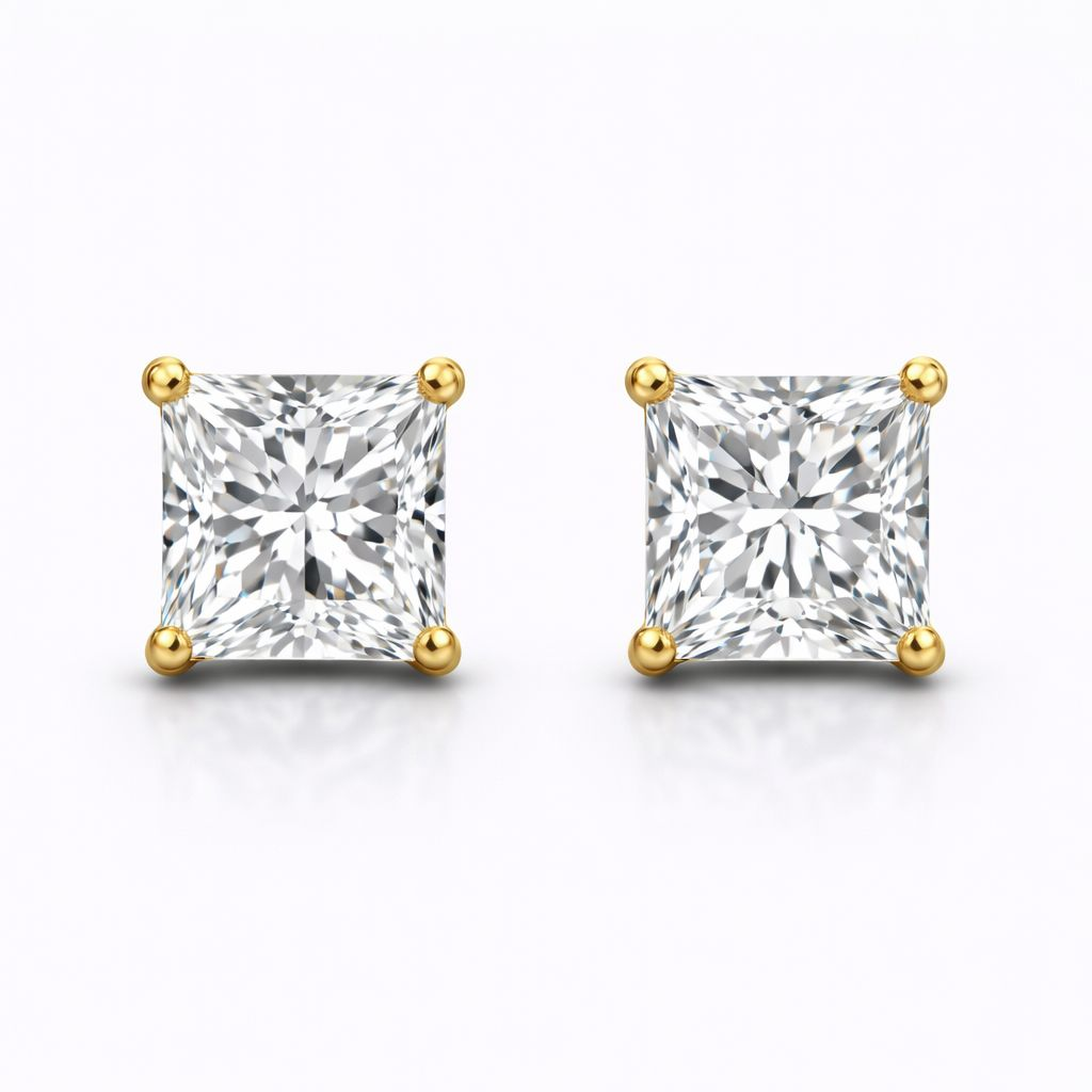 Princess-cut diamond earrings, 0.75 ct, DE/VS–VVS, in 585 rose gold — maximum brilliance