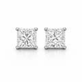 Princess-cut diamond earrings, 1.04 and 1.06 ct, E/VS, in 585 white gold — the geometry of pure brilliance