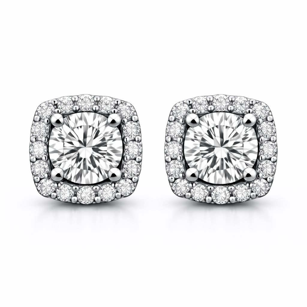 Halo Diamond Stud Earrings — 1.36 CT Total
