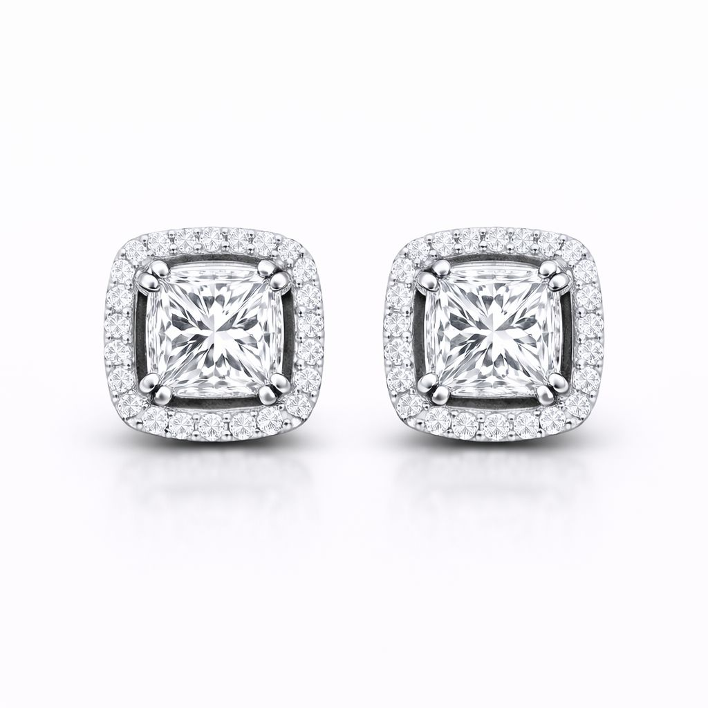 Princess Halo Diamond Stud Earrings — 0.82 CT To