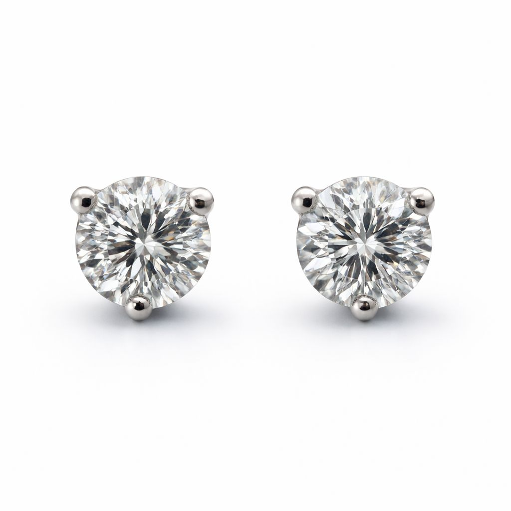 Round-cut diamond stud earrings, 0.52 ct, in 585 white gold.