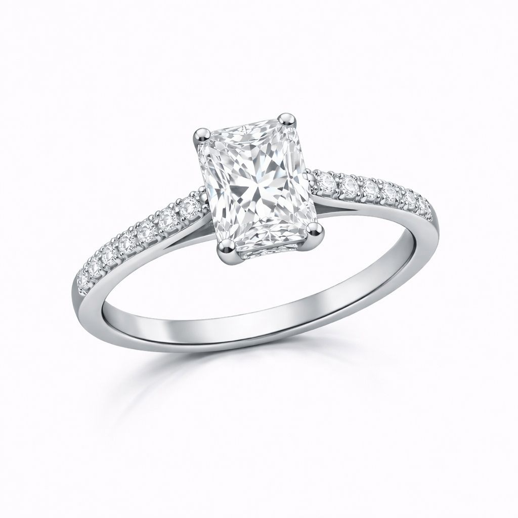 Radiant-cut diamond ring, 1 carat.
