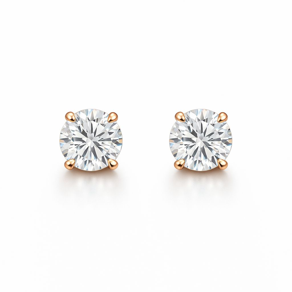 Round-cut diamond stud earrings, 0.20 ct, in 585 rose gold.
