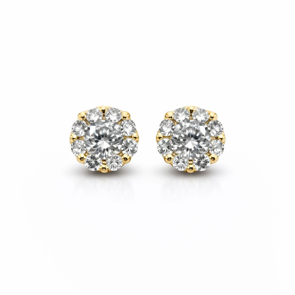 Cluster earrings with a 0.50 ct diamond, DE/VS–VVS, with a 0.32 ct accent row in 585 yellow gold.