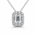 Halo pendant with an Emerald-cut diamond, 1.00 ct, E/VS2, with a 0.28 ct accent row in 585 white gold.