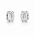 Halo earrings with Emerald-cut diamonds, 0.50 ct, with a 0.32 ct accent row in 585 white gold.