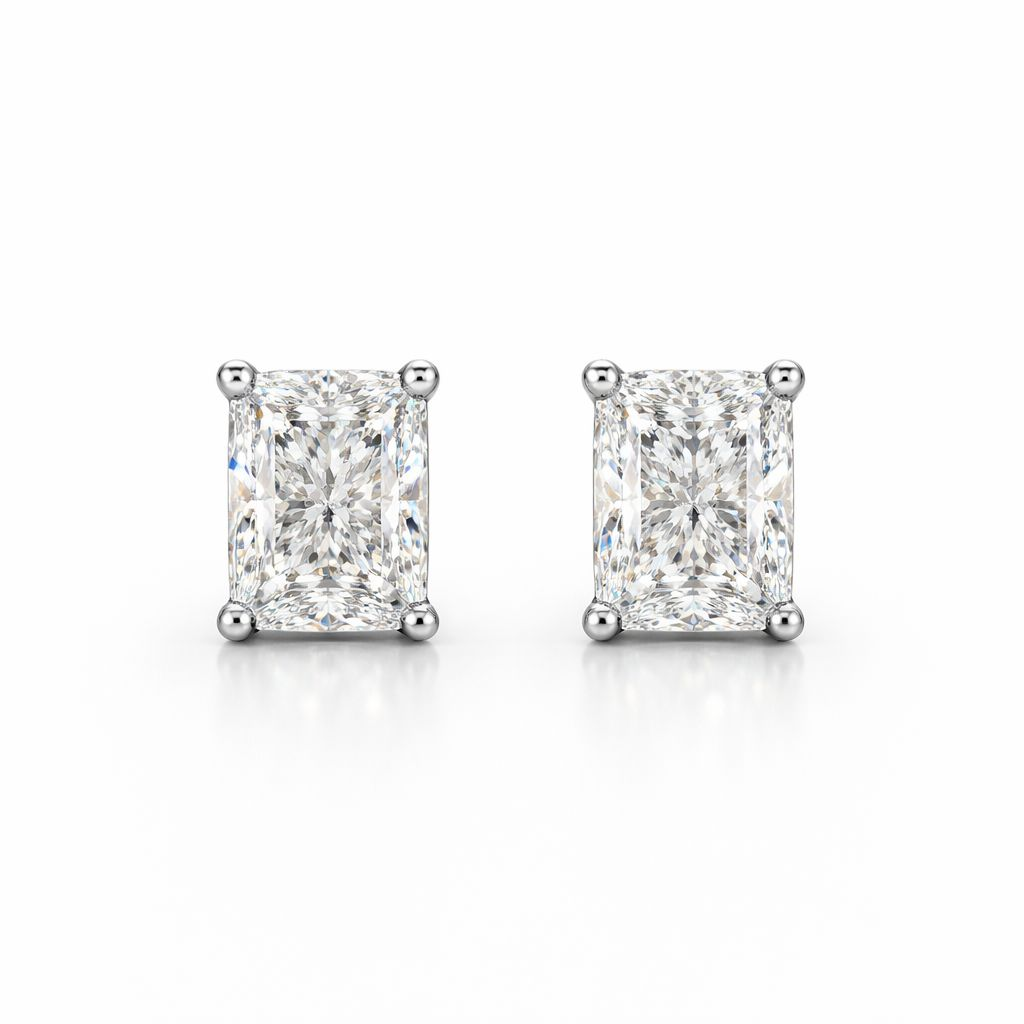 Radiant-cut diamond stud earrings, 2 carats.