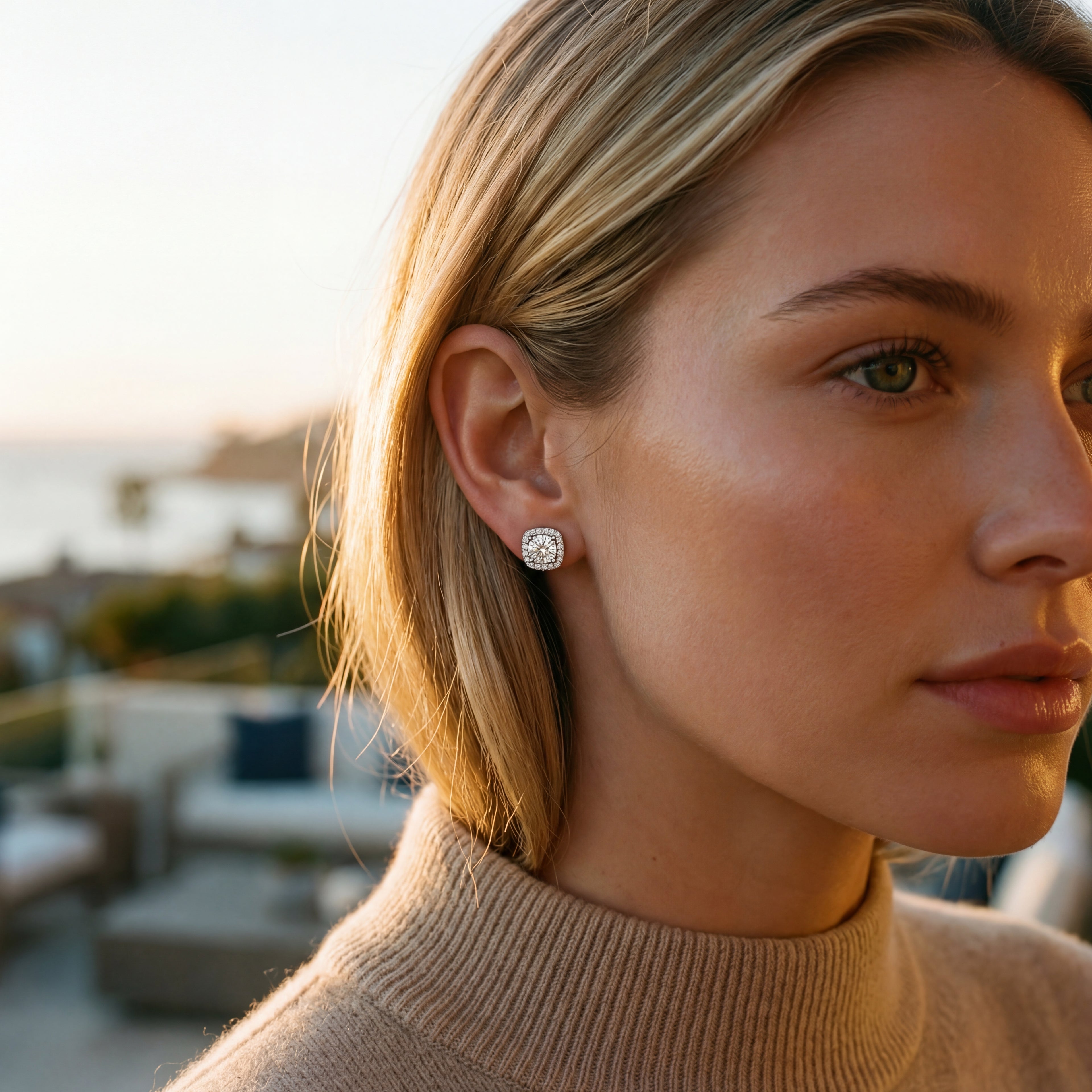 Princess Halo Diamond Stud Earrings — 0.82 CT To