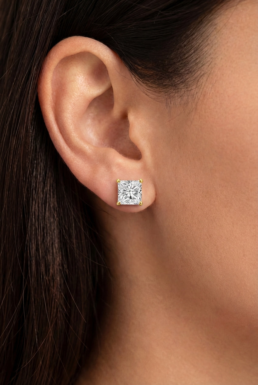 Princess-cut diamond earrings, 0.75 ct, DE/VS–VVS, in 585 rose gold — maximum brilliance