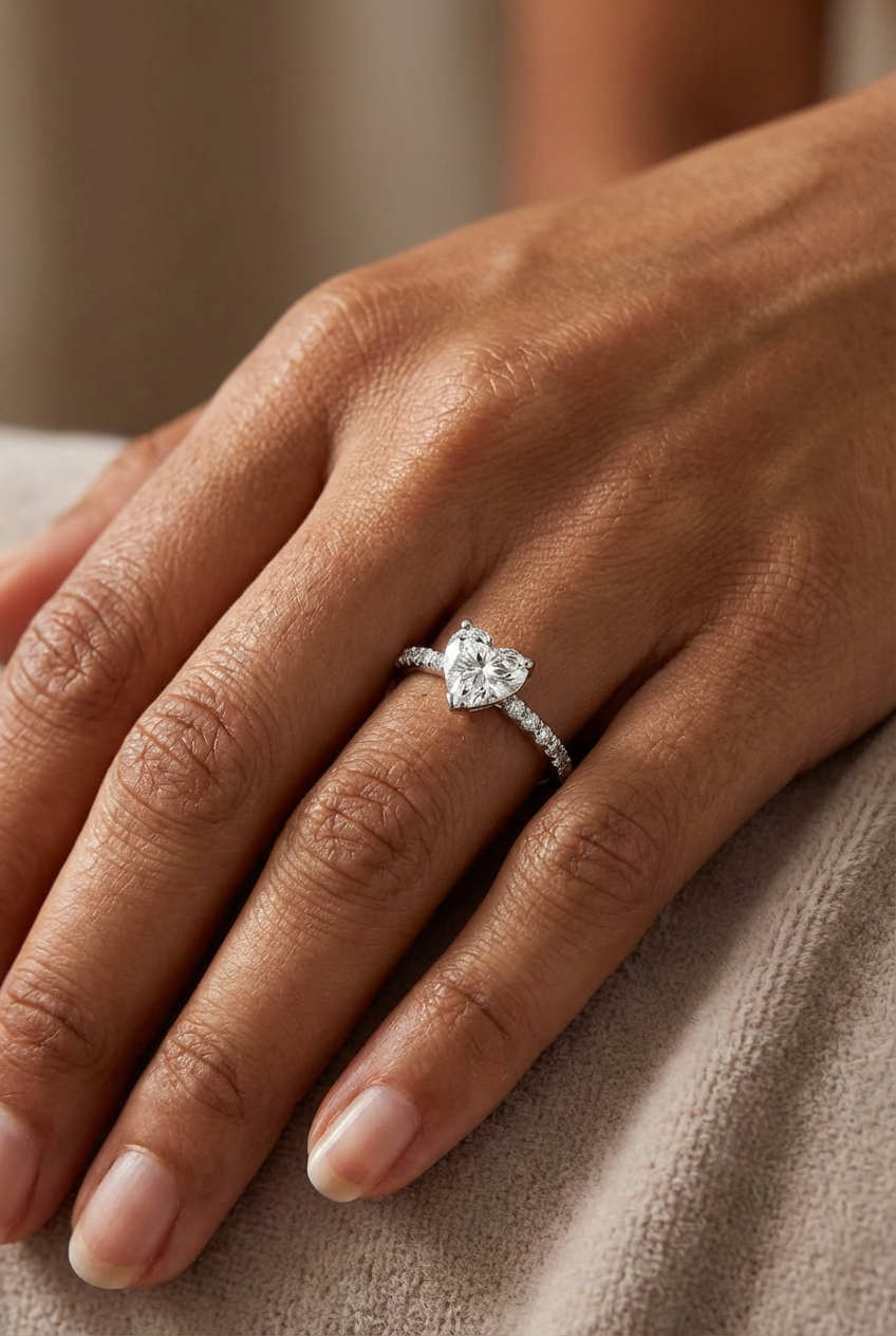 Heart-shaped diamond ring, 0.5 carat