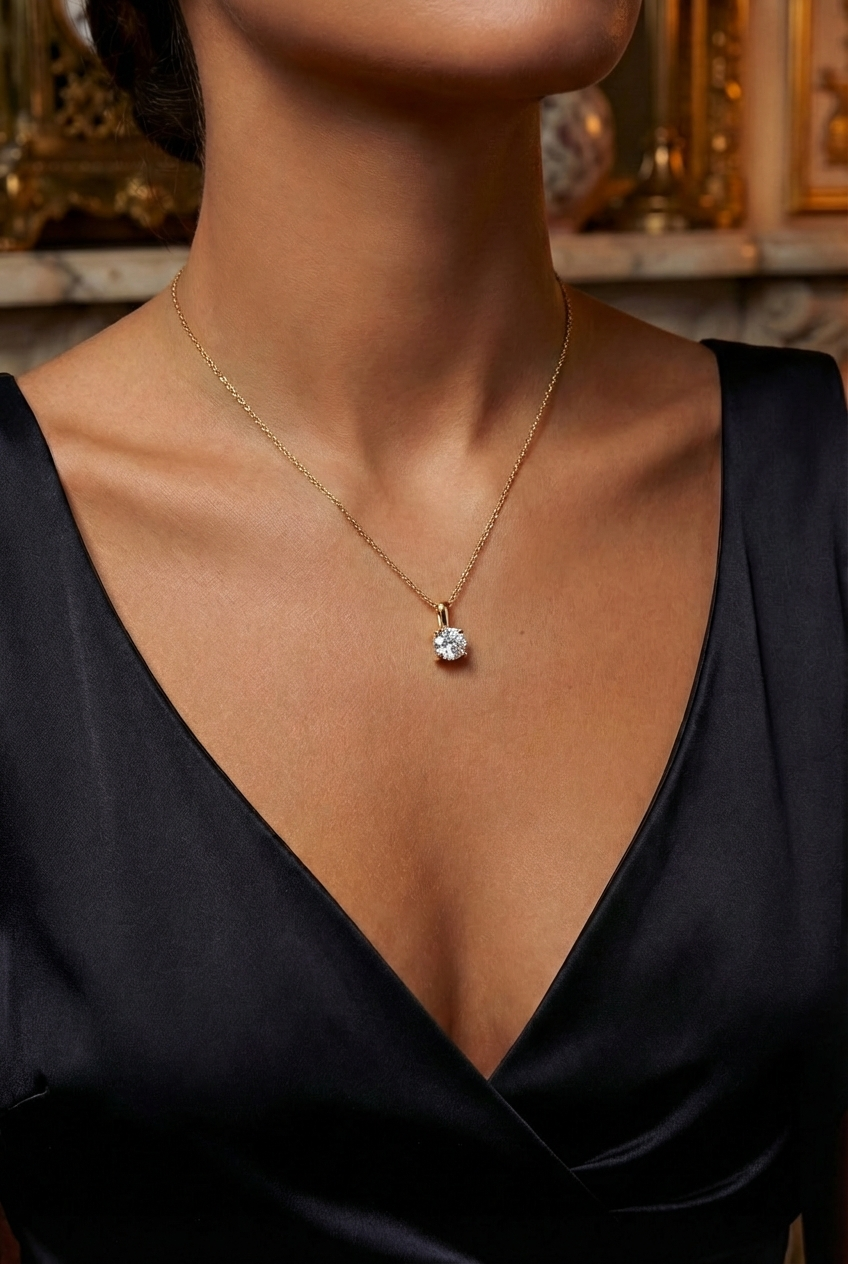Minimalist brilliance: Round 0.50 ct diamond pendant in 585 yellow gold.
