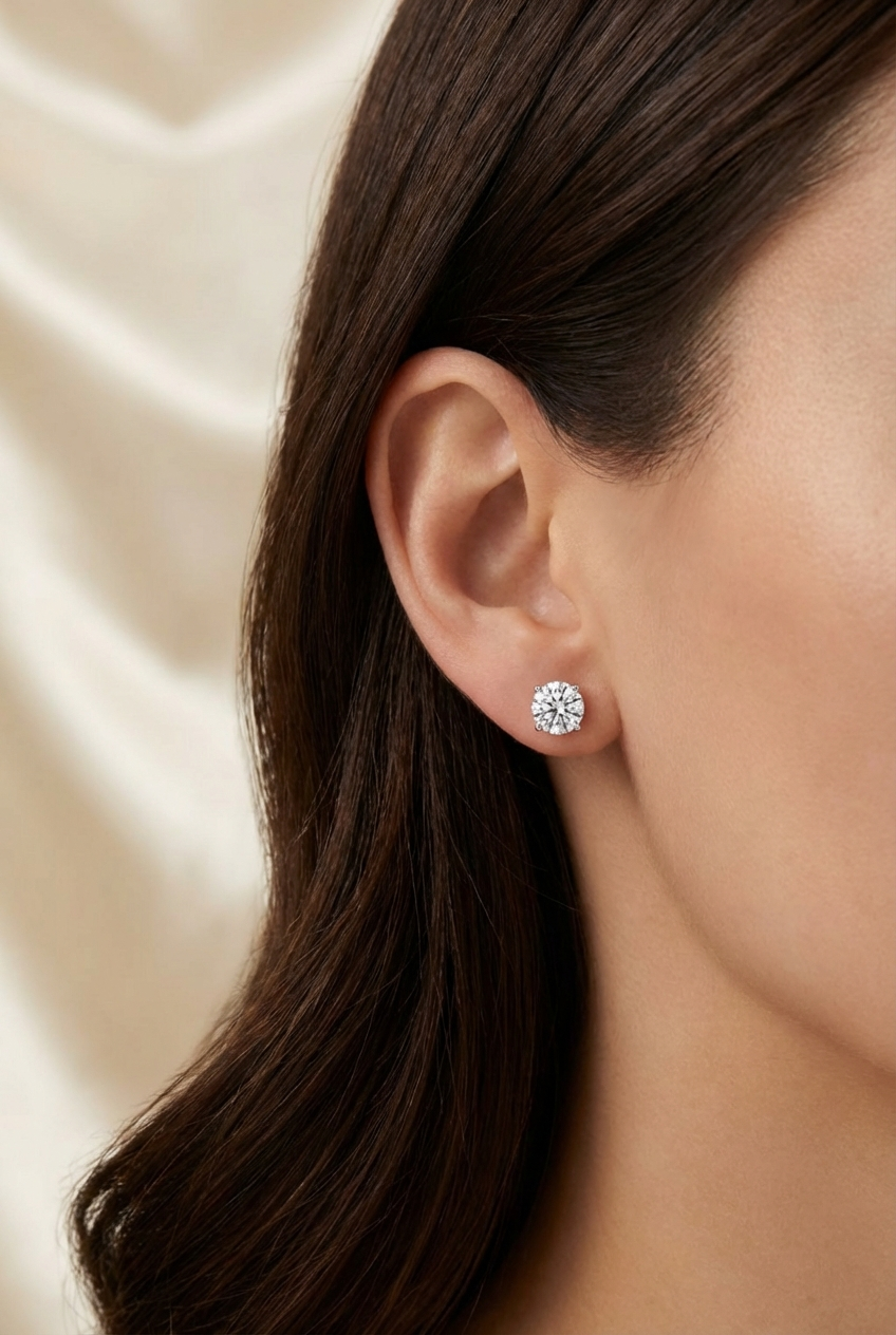 Minimalist round diamond earrings, 0.40 ct, DE/VS–VVS, in 585 white gold.