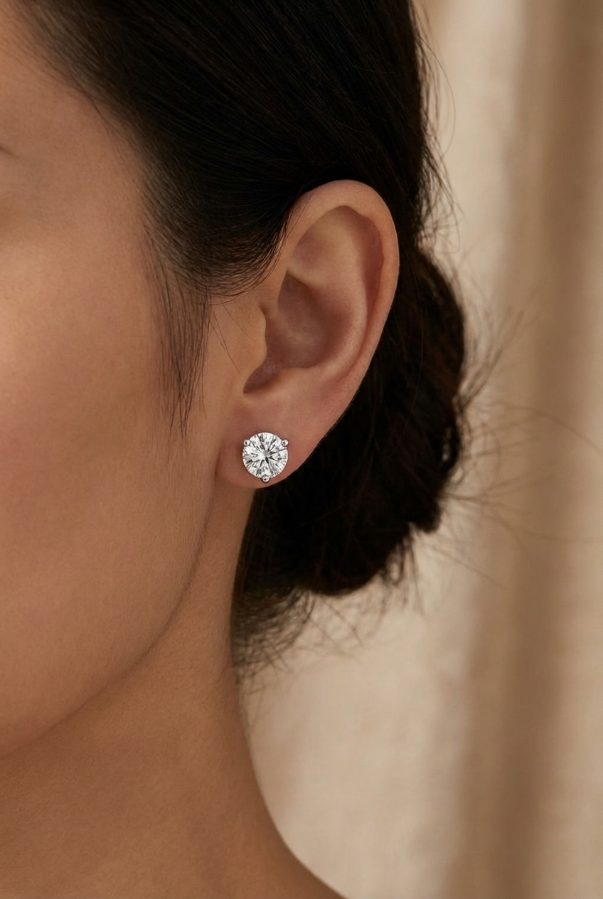 Round-cut diamond stud earrings, 0.52 ct, in 585 white gold.